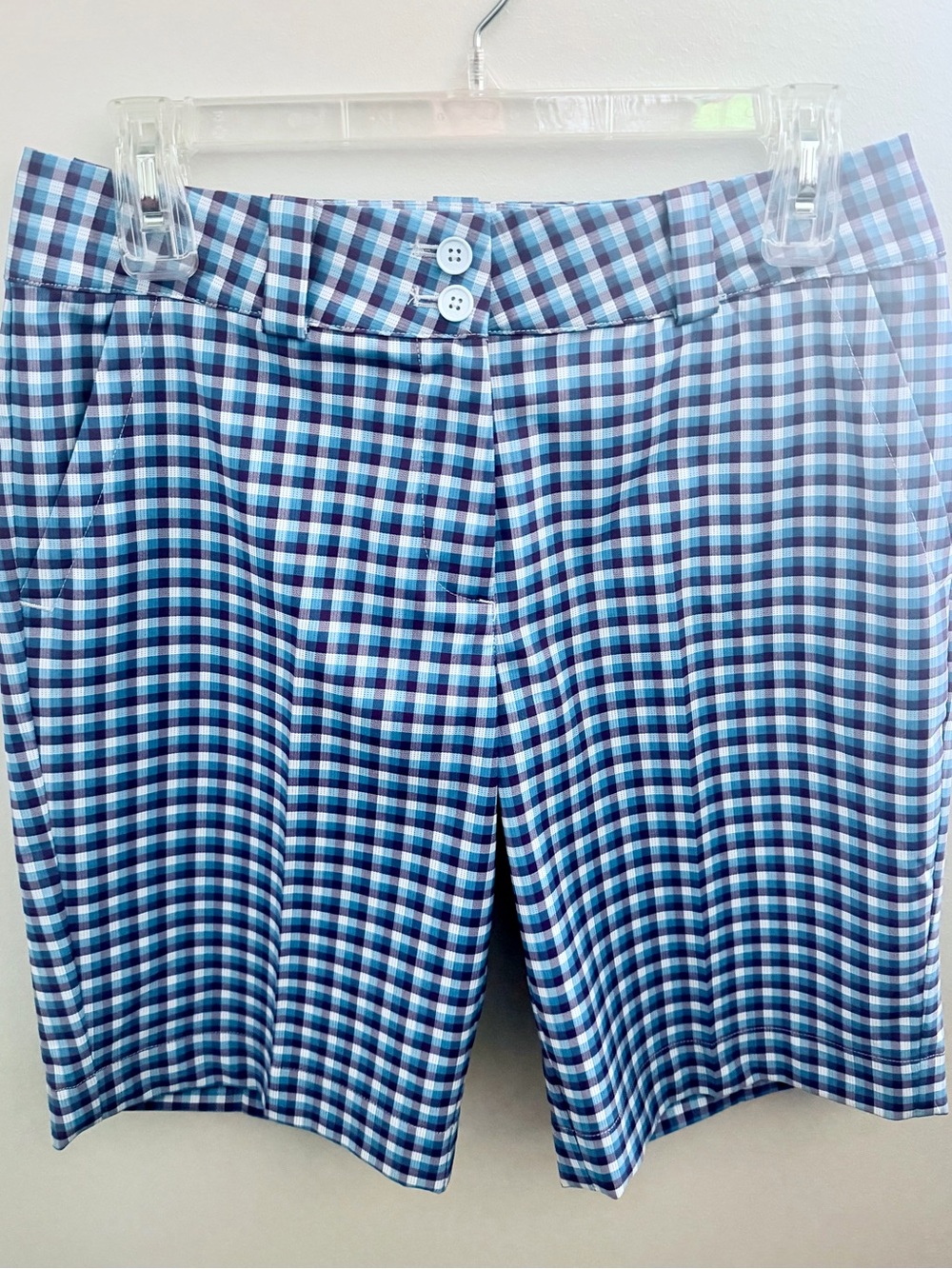 Nike Golf Plaid Bermuda Shorts Women’s Size 4 Blue Purple Performance Stretch